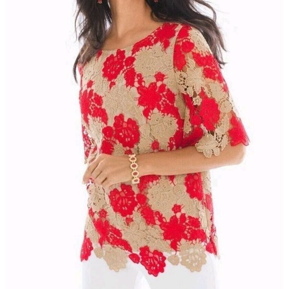 Chicos Top XL / 3 Lace Crochet Cottage Core Festival Office Capsule Travel